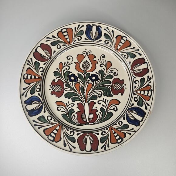 Romanian Hand Crafted Korond Large Glaze Clay Pottery Plate 9.5" Rustic Folk Art - Picture 1 of 8